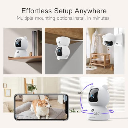 2.5K Indoor Camera 2pack, Free AI Person/Pet/Cry Detection, 4MP Pet/Dog/Cat/Baby Camera w/Phone App, Cameras for Home Security, Pan Tilt 2.4GHz WiFi, Night Vision, Full Duplex 2-Way Audio - style: 2.5K Cam 2pack