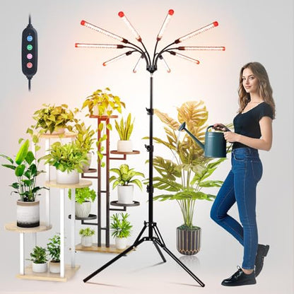 FECiDA Gamechanger! 90 Watt Power Draw, NO Need Adapter, 10Head Grow Light with Tripod Stand, 2026 Big Coverage LED Grow Lights for Indoor Tall Plants, Bonsai Tree, 4/8/12/16/20H Timer - size: Stand-10Head-90W