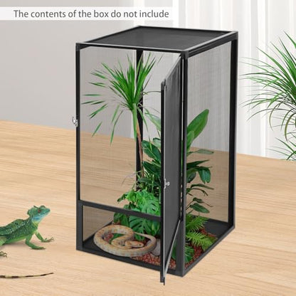 Reptile Terrarium, Micro Habitat Terrarium Enclosure with Fine Mesh Strong Locking Latch Removable Top Mesh Anti-Climbing Threshold & Good Ventilation Aluminum Screen Habitat for Reptiles and Insects