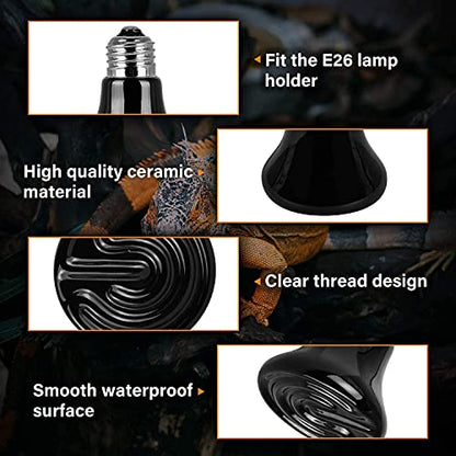 Simple Deluxe 25W (Mini) Ceramic Heat Emitter Reptile Heat Lamp Bulb No Light Emitting Brooder Coop Heater for Amphibian Pet & Incubating Chicken, Black, 1-Pack - size: 25 Watts, style: 1 Pack