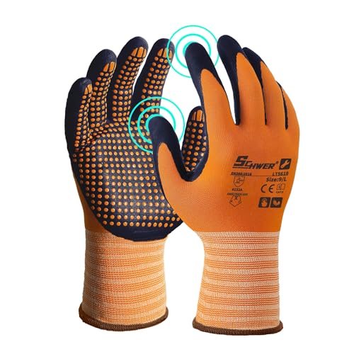 Schwer 3/6/12 Pairs Safety Work Gloves, MicroDot Abrasion & Grip, LT5619, S | Certified to Level 6 Abrasion, Strong Grip, Microfoam Nitrile Coated, Touchscreen, 3D-Comfort, A1 Cut Resistant, Gardening - size: Small