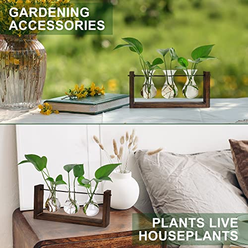 YIBOT Wall Hanging Planter Plant Propagation Stations Glass Flower Vase | Plant Terrarium with Wooden Stand,Gifts for Plant Lovers,Bathroom, Home Office Living Room Decor - size: 3Vase-M