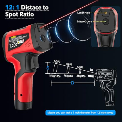 Infrared Thermometer Gun, Digital Laser Temperature Gun with Probe, -40°F~1472°F Non-Contact IR Thermometer with Adjustable Emissivity for Cooking, Pizza Oven, Griddle, Grill & Meat - color: Red, size: IR06 PRO -40℉~1472℉(-40℃~800℃)