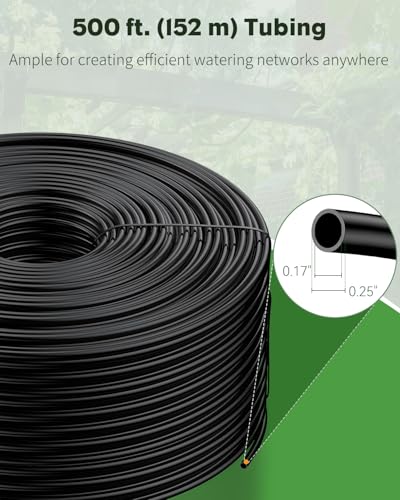 Pawfly 500 ft. 1/4" Drip Irrigation Tubing, Black Distribution Tubing for Drip Irrigation System, Polyethylene Drip Line, Drip Irrigation Hose Tube for Quick-Connect Drip Irrigation Emitters - size: 500 Feet