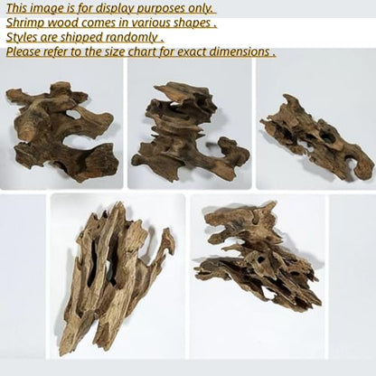 Aquarium Driftwood Shrimp Wood Natural Trunk & Assorted Branches 1.9-3.9" (5-10cm) Terrarium Ornament for Fish, Shrimp & Reptiles Habitat Decor, 5 Pcs