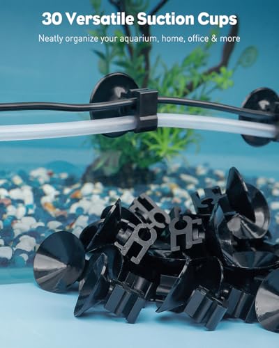 Pawfly 30 Pack Aquarium Suction Cups, Fish Tank Suction Cup Clips for Standard 3/16" ID Airline Tubing, Wire & Power Cord, Small Fish Hose Holder, Air Pump Accessories, Black