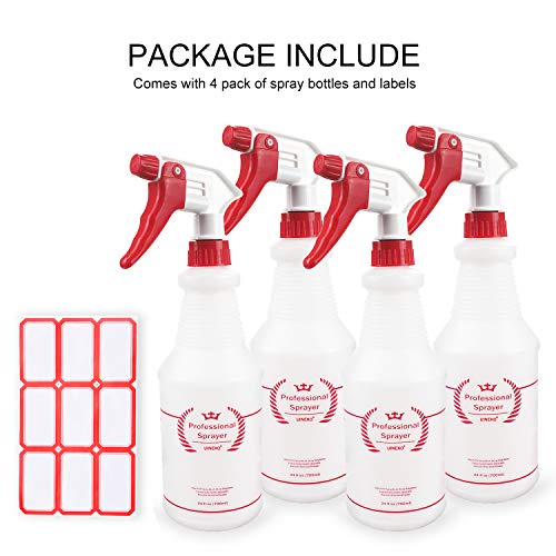 Uineko Empty Spray Bottles, Heavy Duty Sprayer, Mist & Stream, 4 Pack 24 Oz | Professional Spray Bottle, Leak-Proof, Better Trigger, Measurements, All-Purpose for Cleaning Solutions, Planting, Detailing - size: 24 Oz, 4 Pack