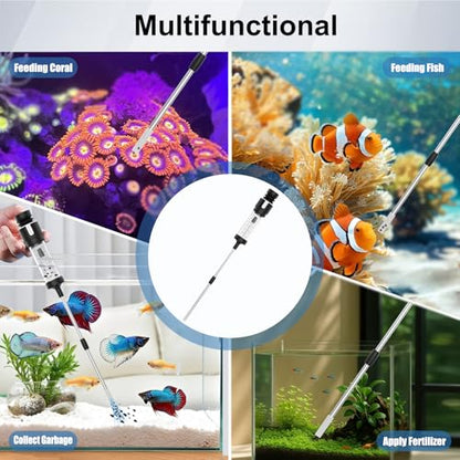 Carefree Fish Aquarium Gravel Cleaner 15~30In Multi-Functional Syphon Feeding Tube Upgraded Turkey Baster Stainless Steel Long Tweezers Long Scissors Long Base Leveling Shovel