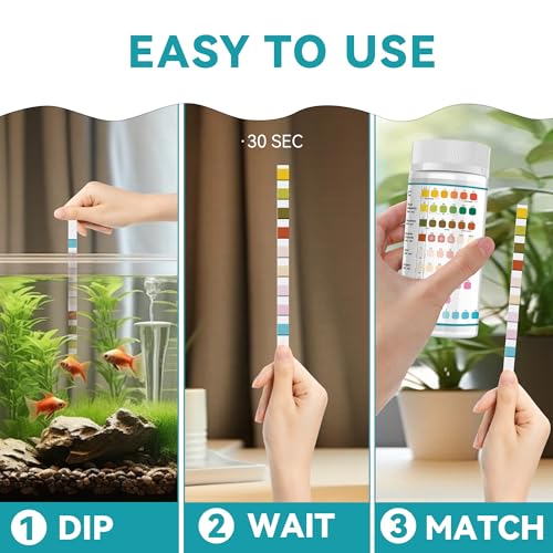 9-Way Aquarium Test Strips, Aquarium Test Kit for Fish Tanks & Ponds 50ct | Quick & Accurate Water Testing Iron Copper Sodium Chlorine Nitrate Nitrite Total Alkalinity Hardness Free Chlorine pH - color: 9 way aquarium test strips