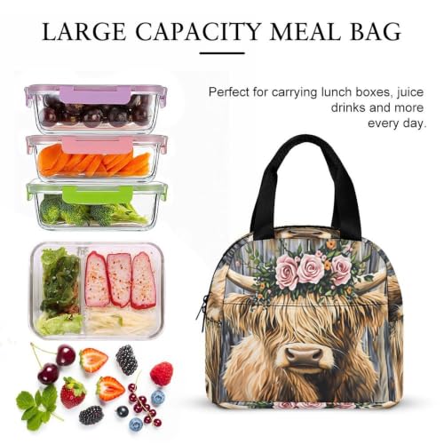 Rustic Highland Cow Lunch Bag for Women Men | Insulated Lunch Box Leakproof Food Meal Containers Reusable Foldable 6L Capacity Lunch Tote Bags for Work Picnic Travel - color: Style 2