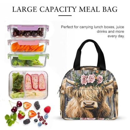 Rustic Highland Cow Lunch Bag for Women Men | Insulated Lunch Box Leakproof Food Meal Containers Reusable Foldable 6L Capacity Lunch Tote Bags for Work Picnic Travel - color: Style 2