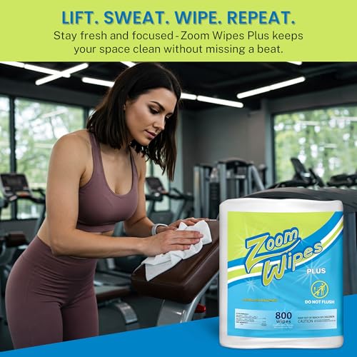 Zoom Wipes Plus – 3,200 Total 4 Rolls of 800 – Citrus Scented Cleaning & Deodorizing Wipes for Fitness Equipment, Office & Household, Compatible with Dispenser Buckets, Alcohol & Bleach-Free