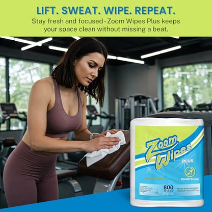 Zoom Wipes Plus – 3,200 Total 4 Rolls of 800 – Citrus Scented Cleaning & Deodorizing Wipes for Fitness Equipment, Office & Household, Compatible with Dispenser Buckets, Alcohol & Bleach-Free