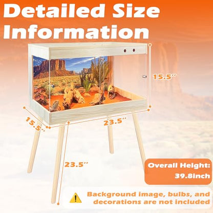 ROYXEN Reptile Tank 30 Gallon, Bearded Dragon Tank with Leg Stand, Tempered Glass Reptile Enclosure, Lizard Tank for Chameleon, Lizard Habitat (Oak, 24 Length Inch) - color: Oak, size: 24"x16"x15.5"