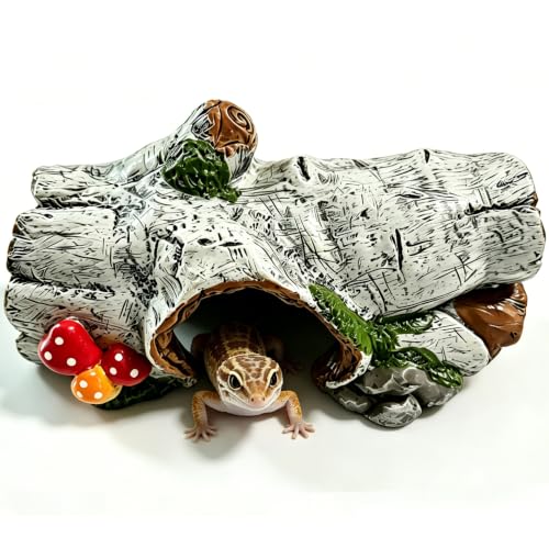 Reptile Hide Cave, Resin Hollow Tree Trunk Hideout, Terrarium Habitat Shelter Tank Accessories Decor for Snake, Leopard Gecko, Bearded Dragon, Tarantula, Aquarium Fish Tank Ornament