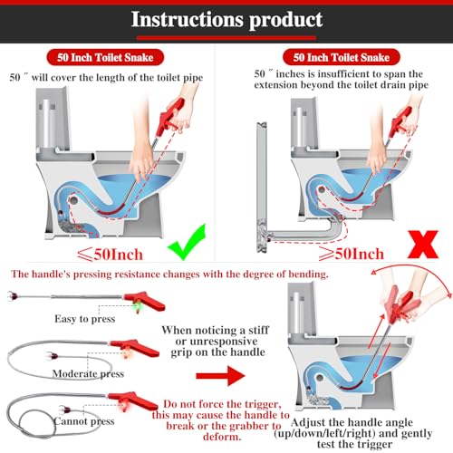 Toilet Auger Drain Snake Cleaner Tool,50" Toilet Snake Clog Remover Tool | Upgraded Grabber Unclogger Tool,Stainless Steel Telescoping Rod for Pick/Grab Objects Clogged in Toilet Pipes/Drain - style: 50inch Toilet Grabber Tool