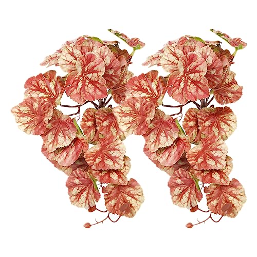 2Pack Pink Reptile Plants, Fake Heuchera Terrarium Hanging Suction | Tank Decor Fits Gecko Snake Tarantula Jumping Spider - color: E-fake Heuchera Micrantha Pink