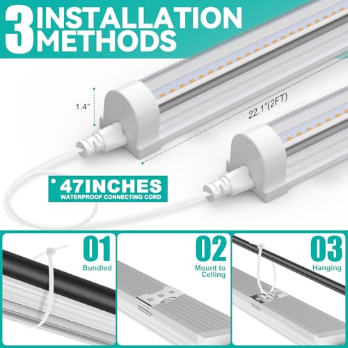JESLED 2FT Grow Lights, 5000K Full Spectrum Sunlight White, V-Shaped Beam | 48W(2 X 24W), 300W Equiv, On/Off Switch, T8 LED Grow Light Strips for Seed Starting, Greenhouse, Growing Shelf, 2-Pack - size: 2FT-2P