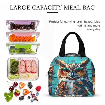 Funny Owl with Sunglasses Lunch Bag for Women Men | Insulated Lunch Box Leakproof Food Meal Containers Reusable Foldable 6L Capacity Lunch Tote Bags for Work Picnic Travel - color: Style 6