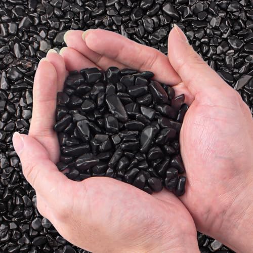 0.88 Lb Black Obsidian Natural Tumbled Healing Crystal Chips Bulk, Aquarium Gravel Rocks Stones Pebbles Fish Tank Marbles for Aquarium, Vase Fillers, Succulent Plants Decor - color: Black Obsidian, size: 0.88 LB