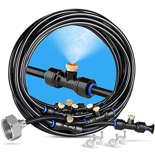 Misting Cooling System, 26FT (8M) Misting Line + 7 Brass Mist Nozzles + Brass Adapter(3/4") Outdoor Mister for Patio Backyard Garden Greenhouse - size: 26FT / 8M