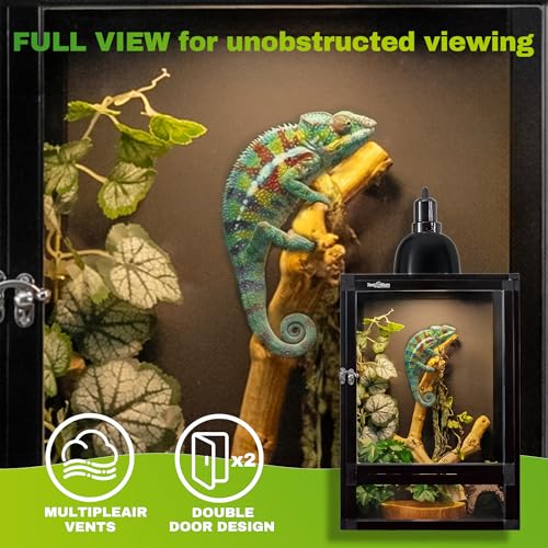 18"x18"x36" Hybrid Reptile Enclosure Cage with Aluminum Frame, PVC Side & Back Panels, Interchangeable Screen & Acrylic Front Doors, Ventilated Top, Ideal for Chameleon & Arboreal Reptiles - size: 18x18x36 inch-two doors