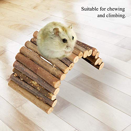 Fdit Pet Ladder Bridge Bend Wooden Hamster Wood Ladder Living Fence Suspension Bridge Exercise Chew Toy for Reptile Rodents Small Animals(Small)
