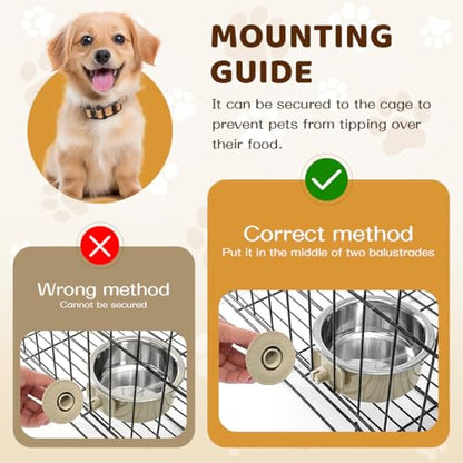 2Pcs Pets Lightweight Stainless Steel Bowl,Removable Stainless Steel Pet Hanging Food Water Feeder Bowl for Puppy Dog Cat Rabbit Ferret Bird Gunea Pigs (Gray-Medium) - size: Gray-Medium