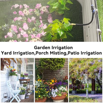98.4Ft Drip Irrigation Kit System, 360° Bendable Garden Irrigation System | Adjustable Automatic Watering Misting System with 20 Nozzles for Greenhouse, Yard, Lawn, Plant, , 5/16" Tubing - size: 98.4Ft