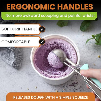 Spring Chef Large Stainless Steel Cookie Scoop, #20, 2.93 Tbsp, Mint | Multifunctional Cookie Scooper for Baking, Cupcake Batter Scoop, Ice Cream Scoop with Trigger & Soft Grip, Dishwasher Safe - color: Mint, size: #20 - Large - 2.93 Tbsp