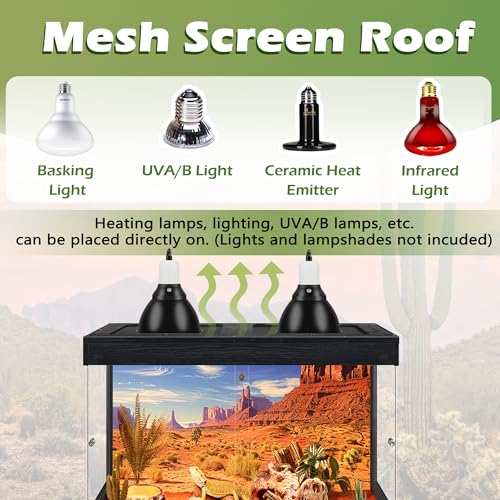 Royxen Bearded Dragon Tank, 30 Gallons Tempered Glass Reptile Terrarium with Metal Mesh Top, 3-Side Clear Anti-Scratch Glass Lizard Tank for Reptile Habitat (Black, 24" Length) - color: Black, size: 30Gal,24x16x16inch