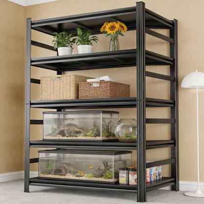 Metal Fish Tank Stand, 5-Tier Adjustable Aquarium Shelving with Side Rails for Reptile Terrariums Heavy Duty Storage Rack 3000 lbs Capacity, 35.4" L x 15.7" W x 71.2" H - size: 35.4"L x 15.7"W x 71.2"H