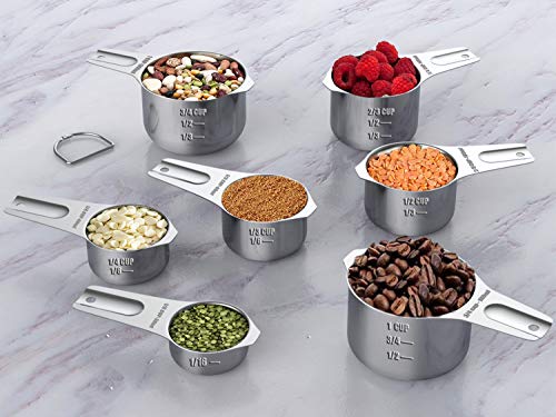 Wildone Measuring Cups & Spoons Set of 21 - Includes 7 Stainless Steel Nesting Cups, 8 Measuring Spoons, 1 Leveler & 5 Mini Measuring Spoons, Ideal for Dry and Liquid Ingredients - color: Silver