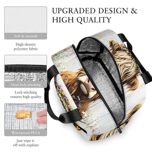 Rustic Highland Cow Flower Lunch Bag for Women Men | Insulated Lunch Box Leakproof Food Meal Containers Reusable Foldable 6L Capacity Lunch Tote Bags for Work Picnic Travel - color: Style 3