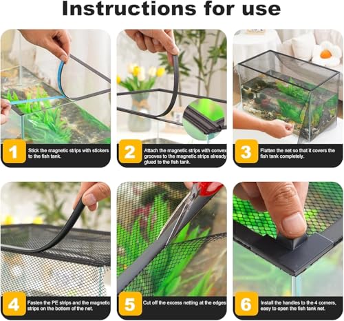DIY Magnetic Fish Aquarium Anti-Jumping net Cover, Mesh Lid Prevents Fish Jumping and Reptile Escapes, Reptiles from Jumping Out - size: 20x20cm/7.87x7.87"