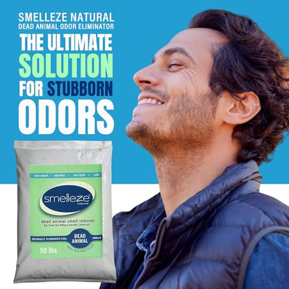 SMELLEZE Dead Animal Odor Eliminator - Strong Odor Removal - 50 lb. Bag | Natural & Safe Indoor & Outdoor Use - Granules, 50 lbs. - size: 50 Pound (Pack of 1)