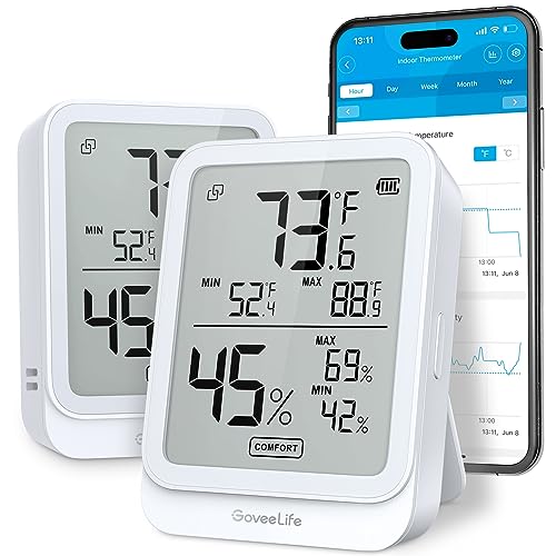 GoveeLife Bluetooth Hygrometer Thermometer H5104, LCD Digital White 2-Pack | Indoor temperature monitor with APP alert & 2-yr data storage export, humidity meter for greenhouse/wine cellar/bedroom - color: White, size: 2Pack