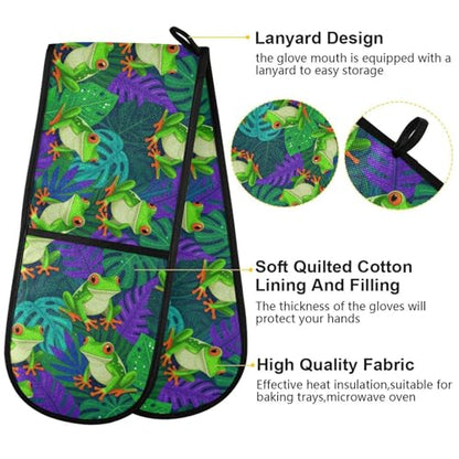 Dual-functionality Mitts and Pot Holders Sets High Heat Resistant Pot Holder Gloves Kitchen Aid BBQ (Painted Tree Frogs Pattern) - color: Painted Tree Frogs Pattern