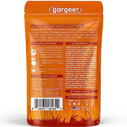 Gargeer 2oz Bearded Dragon Salad Topper. Enhanced Appetite, Made in USA | Enhances dragon salads & veggies! Rich in calcium, D3, amino acids & vitamins for robust digestion & vibrant health - size: 2 Ounce (Pack of 1)