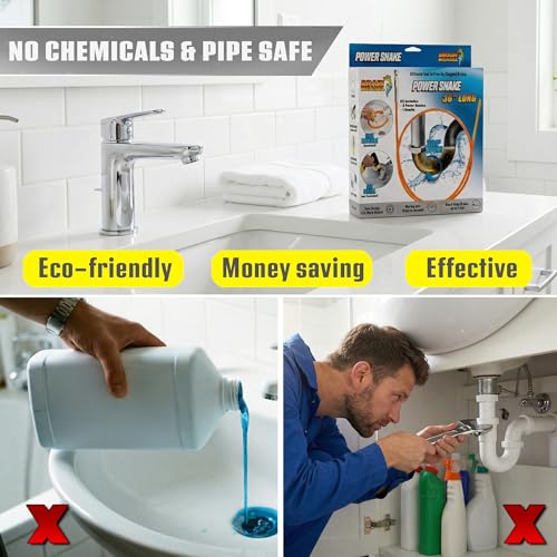 FlexiSnake Drain Weasel PowerSnake Drain Hair Clog Remover Tool, 3 Wands | 36" Long Refills, Plumbing Snake Auger for Cleaning Shower, Tub, Bathroom with Drill Connector, Rotating Handle, Made in USA