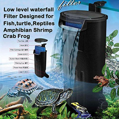 Turtle/Reptile Filter for 20 Gallon Tank, 5/10/30 Gallon etc, Ultra-Quiet Waterfall Filter for Shrimp Amphibian Frog Crab Aquarium