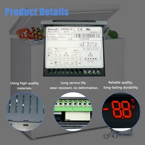 Temperature Controller XR06CX-4N1F1 Fit Commercial Refrigerators/Freezer | 120V 50-60Hz Replace for Dixell Programmable Temperature Controller with Temperature Sensing Probe