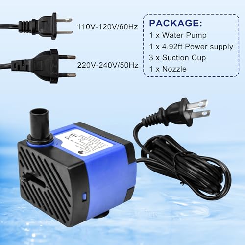 Mini Fountain Pump AC 110V 3W 47GPH Submersible Water Pump 1.8ft High Lift for Small Fish Tank - color: 3w 180l/H