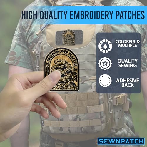 Dangerous Freedom Over Peaceful Slavery Hook and Loop Patch for Backpacks Hats Vest Dog Harness Bags, Size 3" Sewing Patches, Snake Tactical Appliques for Clothes, Freedom Embroidery Patch