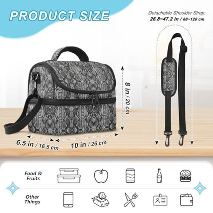 Emelivor Snake Scale Insulated Lunch Bag Container Tote for Student | 8L Double Deck,Large Lunch Box with Shoulder Strap,Thermal Meal Prep Cooler,Suitable for School Work Picnic Office Travel