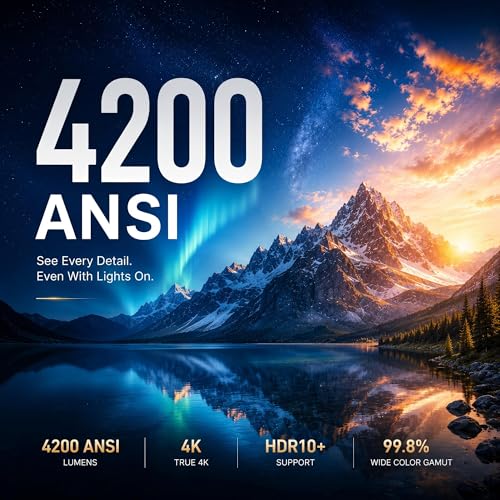 [4200 ANSI & Now with Netflix] 4K Projector with WiFi and Bluetooth for Display Booths, Auto Focus Keystone Smart Projector , Voplls Slide Proyector Adjustable Slides & Film Negatives(silver grey）