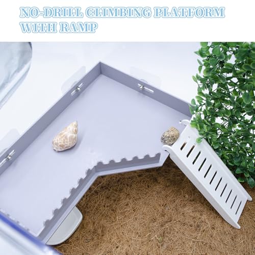 No-Drill Climbing Platform with Ramp, Hermit Crab Climbing Wall & Hideout, Multi-Level Platform with Ladder, No-Tools Mounting for Geckos, Small Lizards, Hamsters, Grey - color: Gray