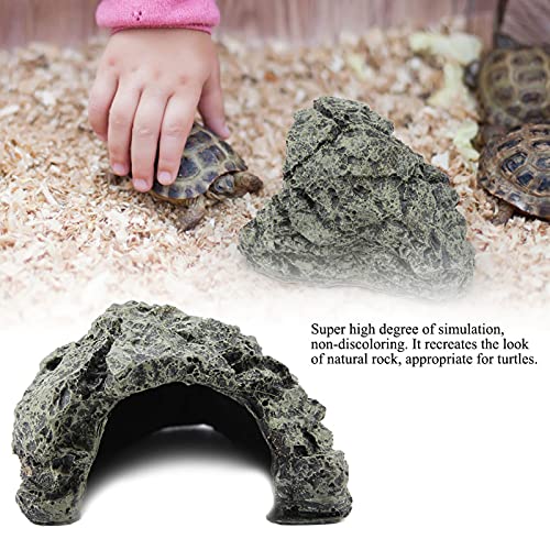 Reptile Rock Hide Cave, 1.6 in Inner Diameter, Small | Simulation Stone Appearance, Aquarium Habitat Decoration, Lizard Turtle Amphibian Enclosure, Tortoise Habitat Accessory - size: 3.5 x 2.8 x 1.6 in