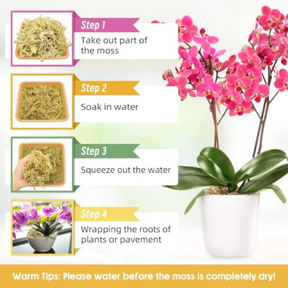 3.3LB Sphagnum Moss for Plants- 60QT Natural Long Fibers Orchid Moss | Moisture Retention & Drainage Balance, Plant Moss for Orchids, Succulents, Carnivorous, Ferns, Reptile Bedding & Terrariums - size: 60 QT(3.3 lb)