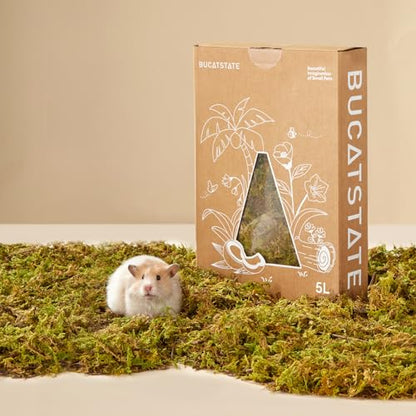 BUCATSTATE 5L Hamster Bedding, Natural Forest Moss Odor Control | Nature Hamsters Substrate Cage Accessories for Dwarf Syrian Hamsters, Mice, Gerbils (Dried Moss)